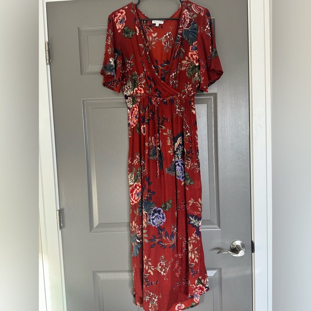 Patrons of Peace Burnt Orange Midi Dress Size: S